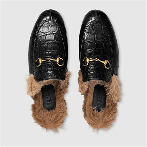 pink fur gucci slipper|gucci crocodile slippers.